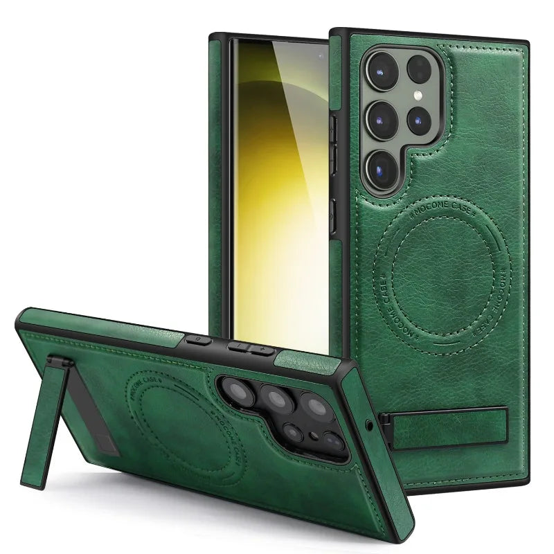 Leather Magnetic Case with Kickstand for Samsung Galaxy S24 Ultra